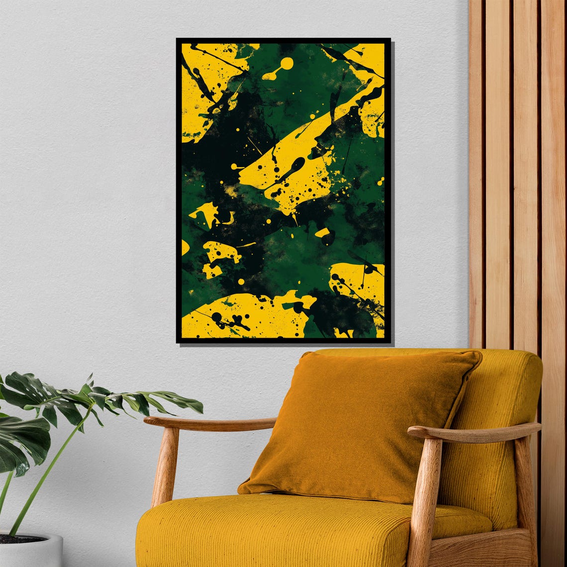 Yellow Green Black Abstract Camouflage Splash Painting Poster - Image 4