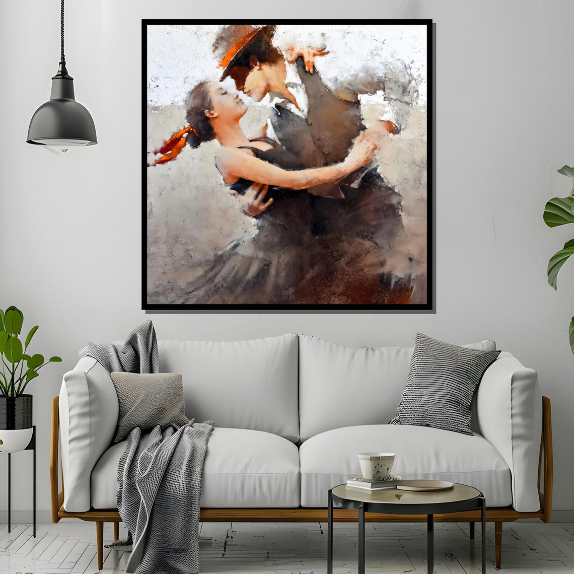 Elegant Couple In Passionate Embrace Tango Dance Painting With Textured Brushstrokes Ideal Gift For Dance Lovers - Image 4