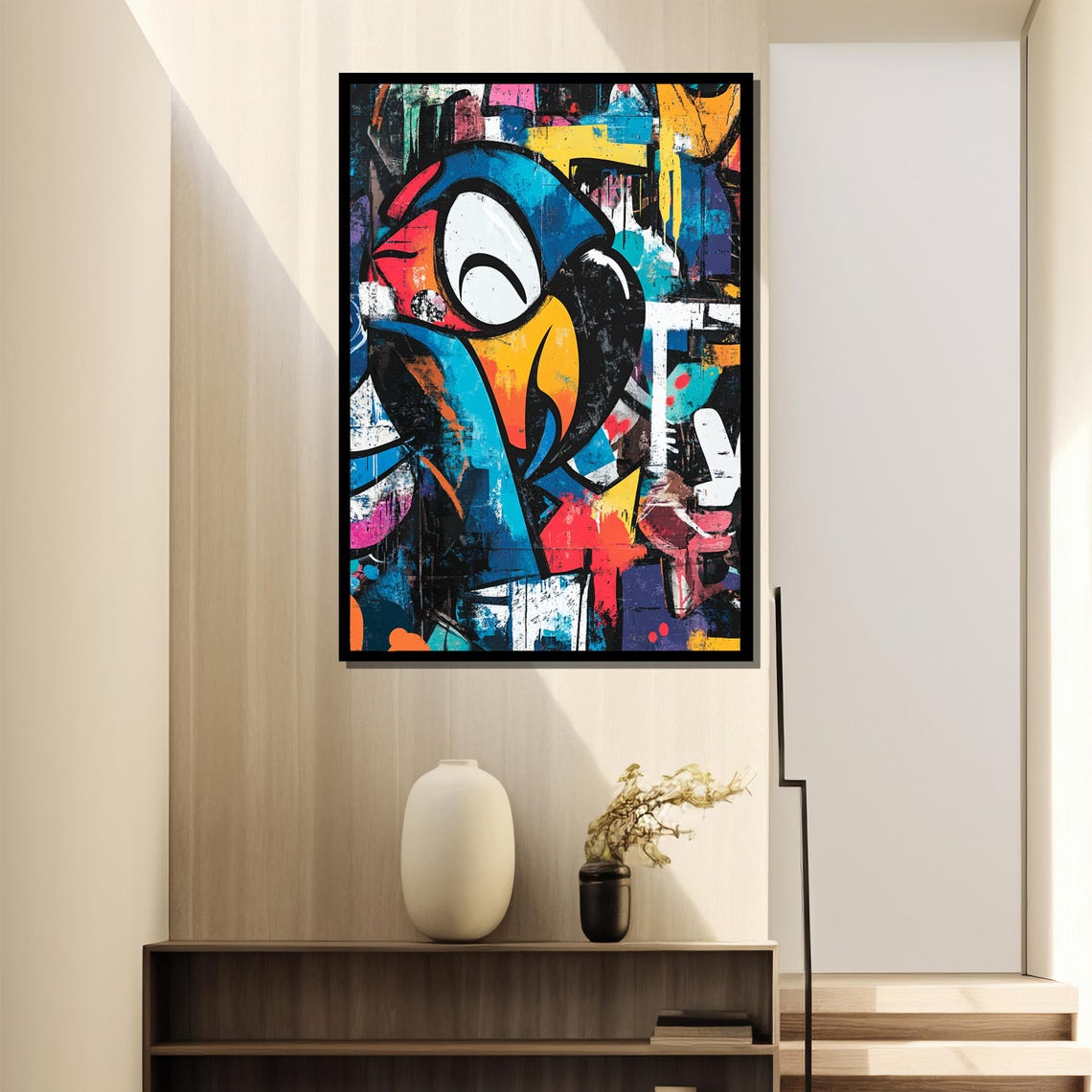 Graffiti Parrot Head in Blue Red and Yellow Street Art Bird Poster - Image 4