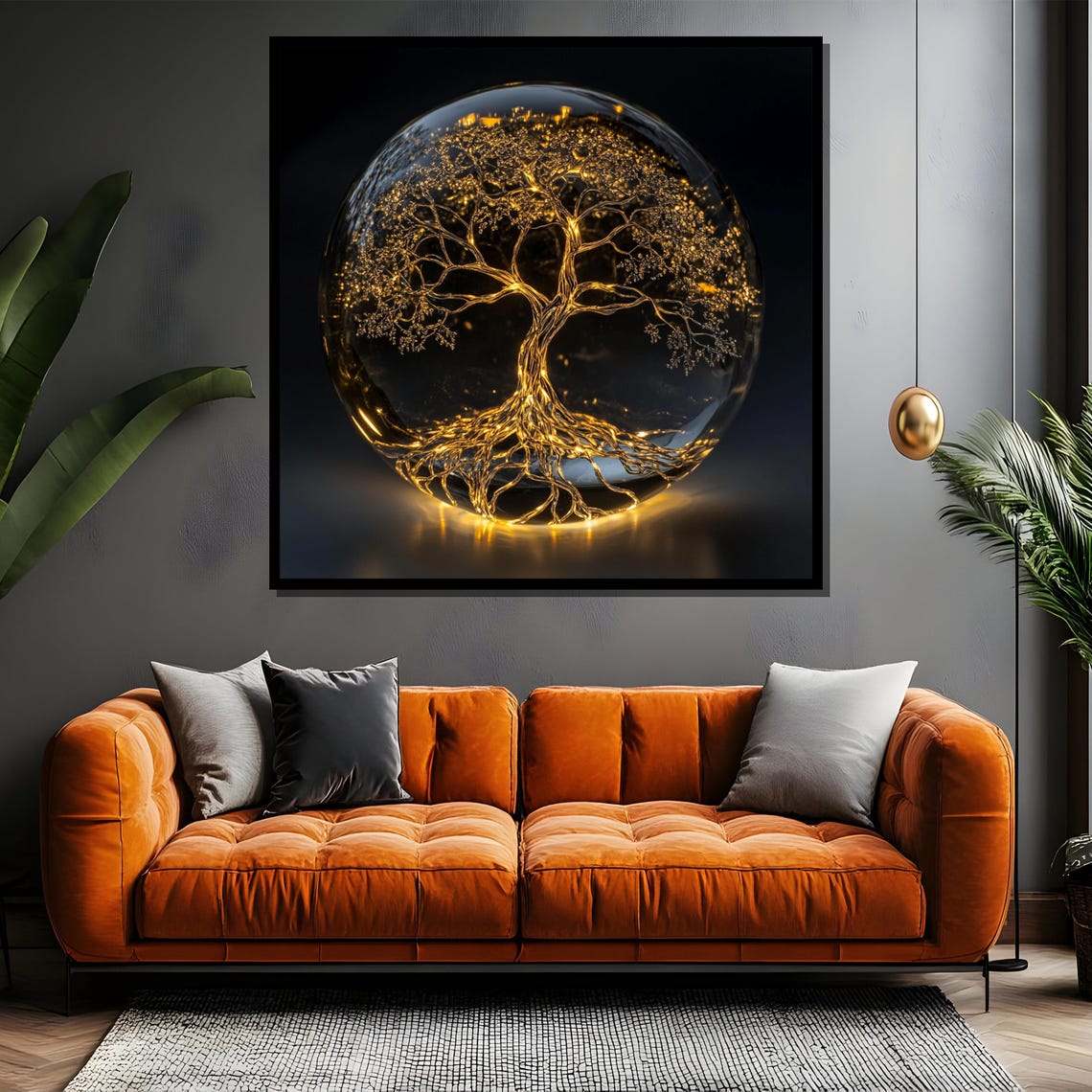 Golden Tree of Life Glowing Inside Dark Glass Sphere Art Poster - Image 4