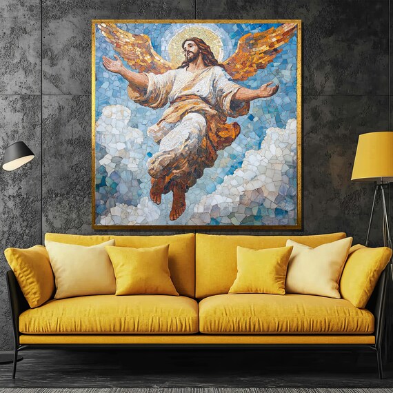 Ascension of Christ Mosaic Art With Golden Angel Wings Poster