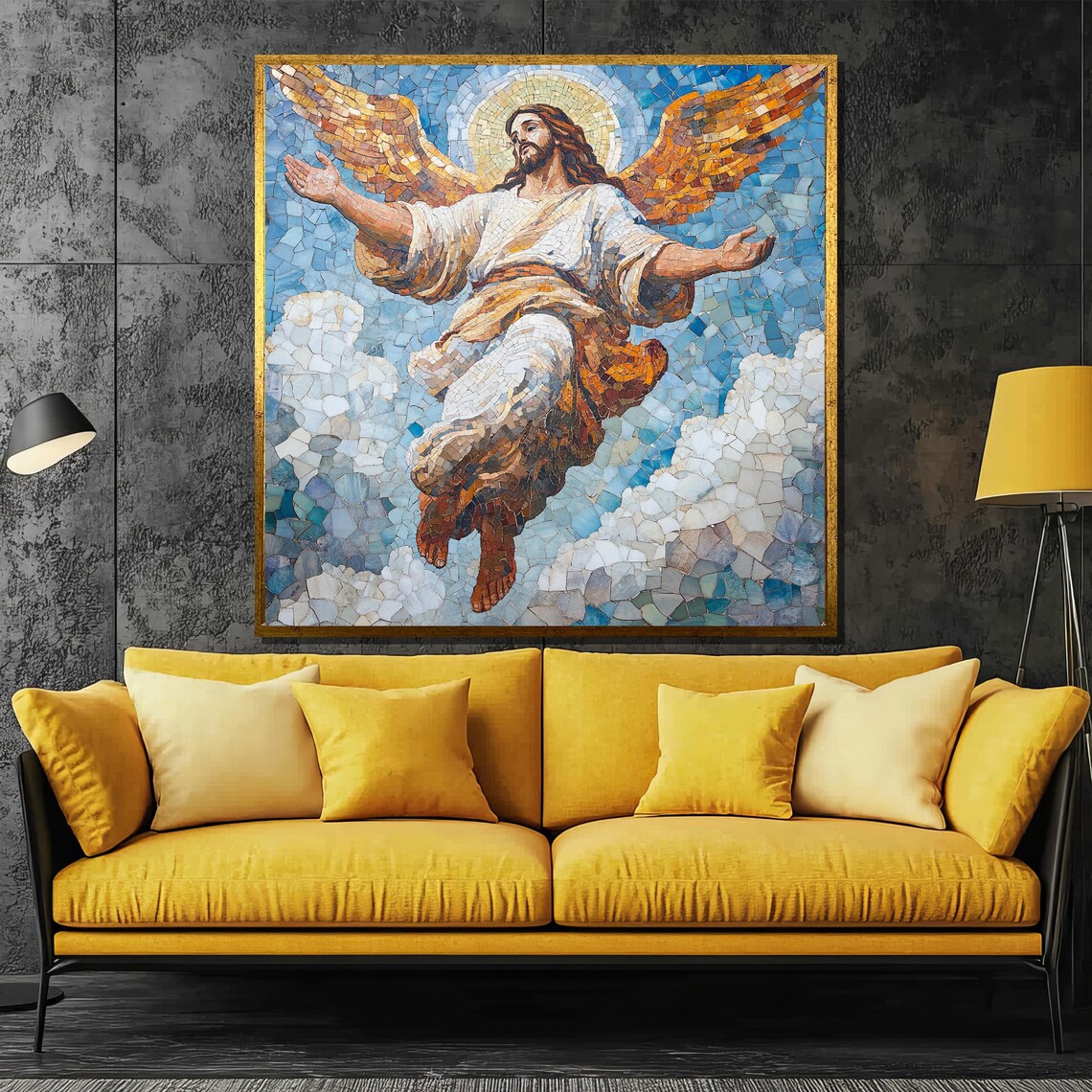 Ascension of Christ Mosaic Art With Golden Angel Wings Poster