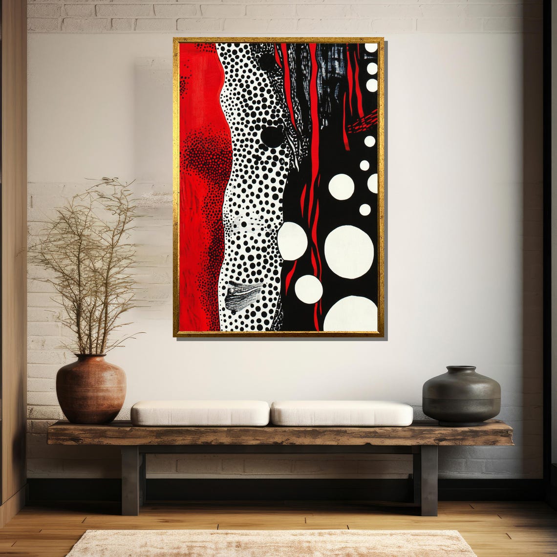 Kusama-Inspired Red Black and White Polka Dot Abstract Waves Poster - Image 5