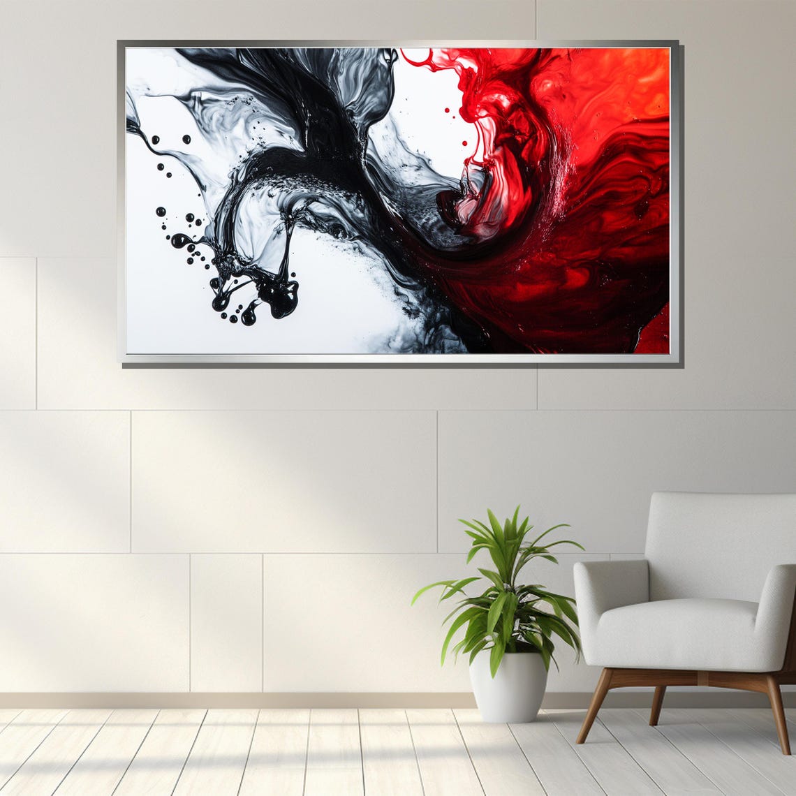 Black And Red Fluid Ink Swirl Bold Modern Abstract Art Poster - Image 3