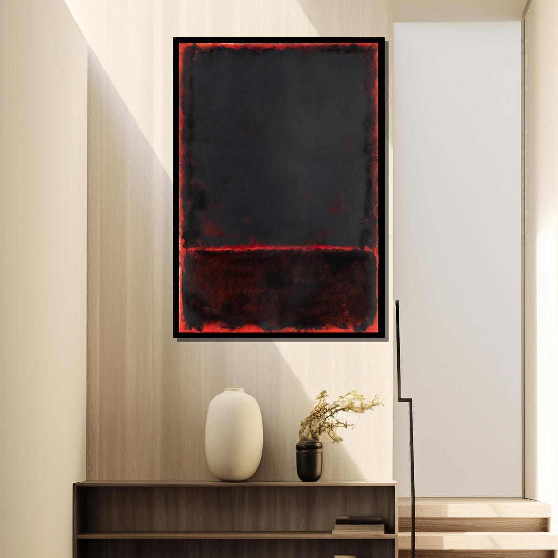 Intense Black And Crimson Red Glowing Abstract Color Field Poster - Image 4