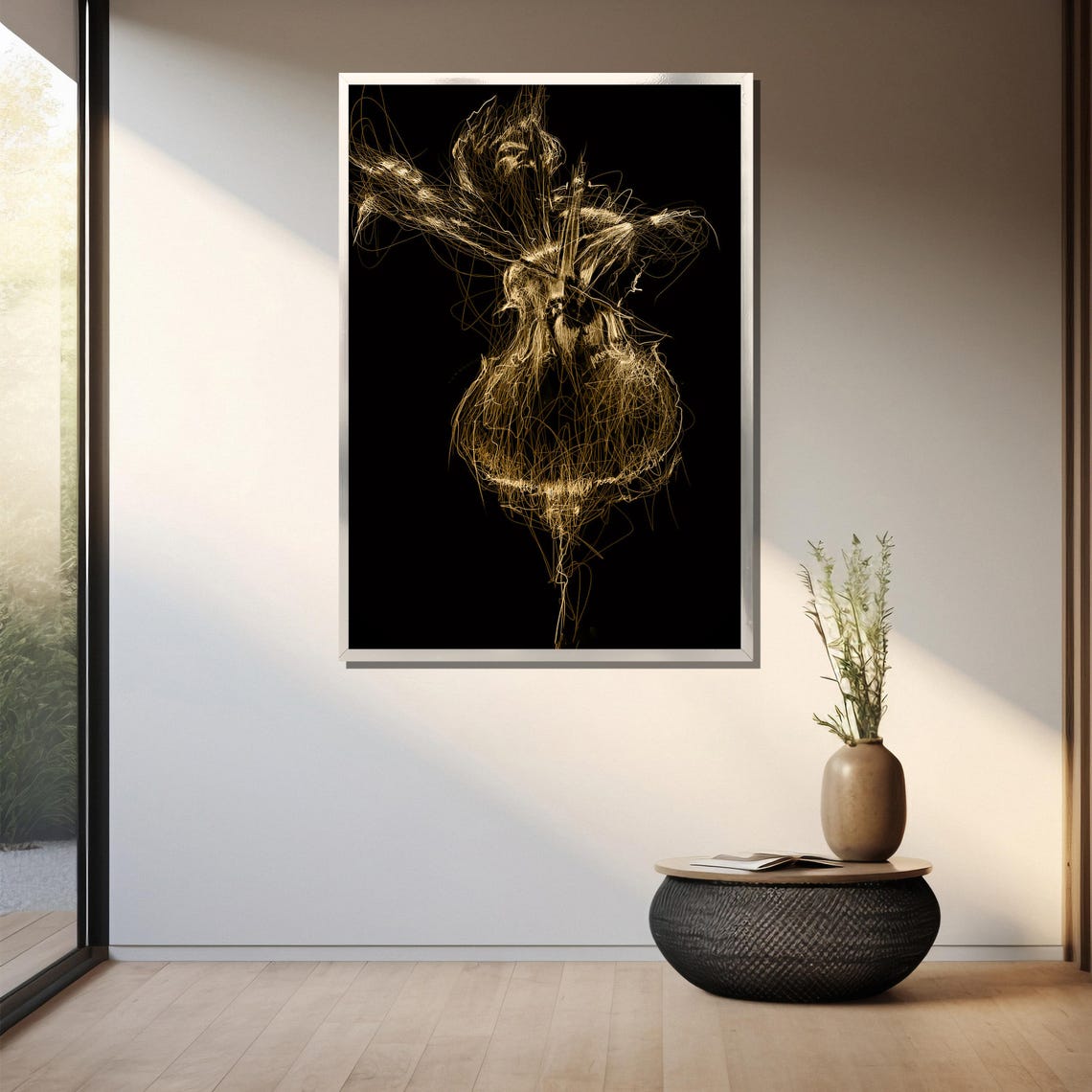 Abstract Golden Line Art Dancer On A Black Background Poster - Image 3