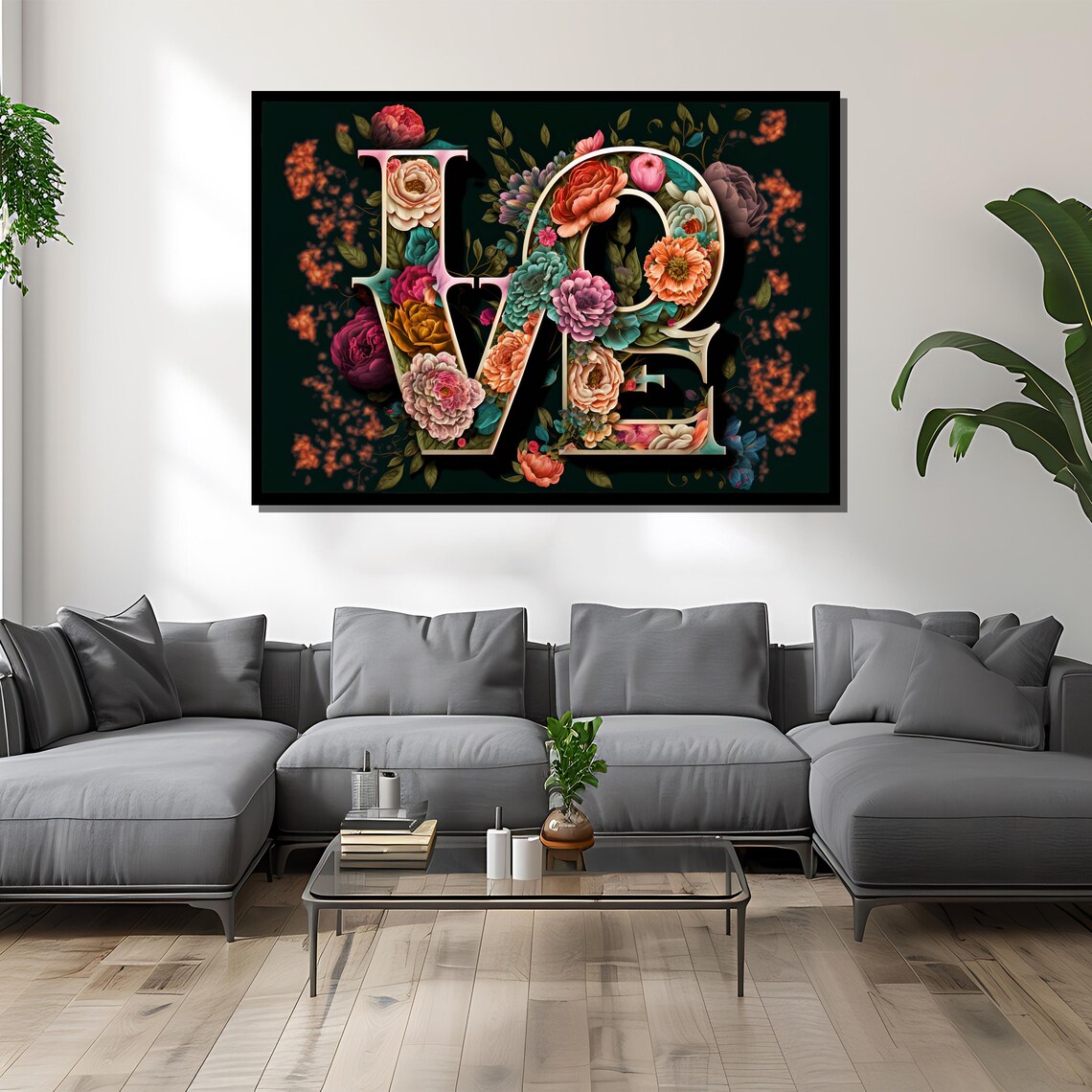 LOVE Letters Filled With Colorful 3D Flowers Dark Botanical Art Poster - Image 4