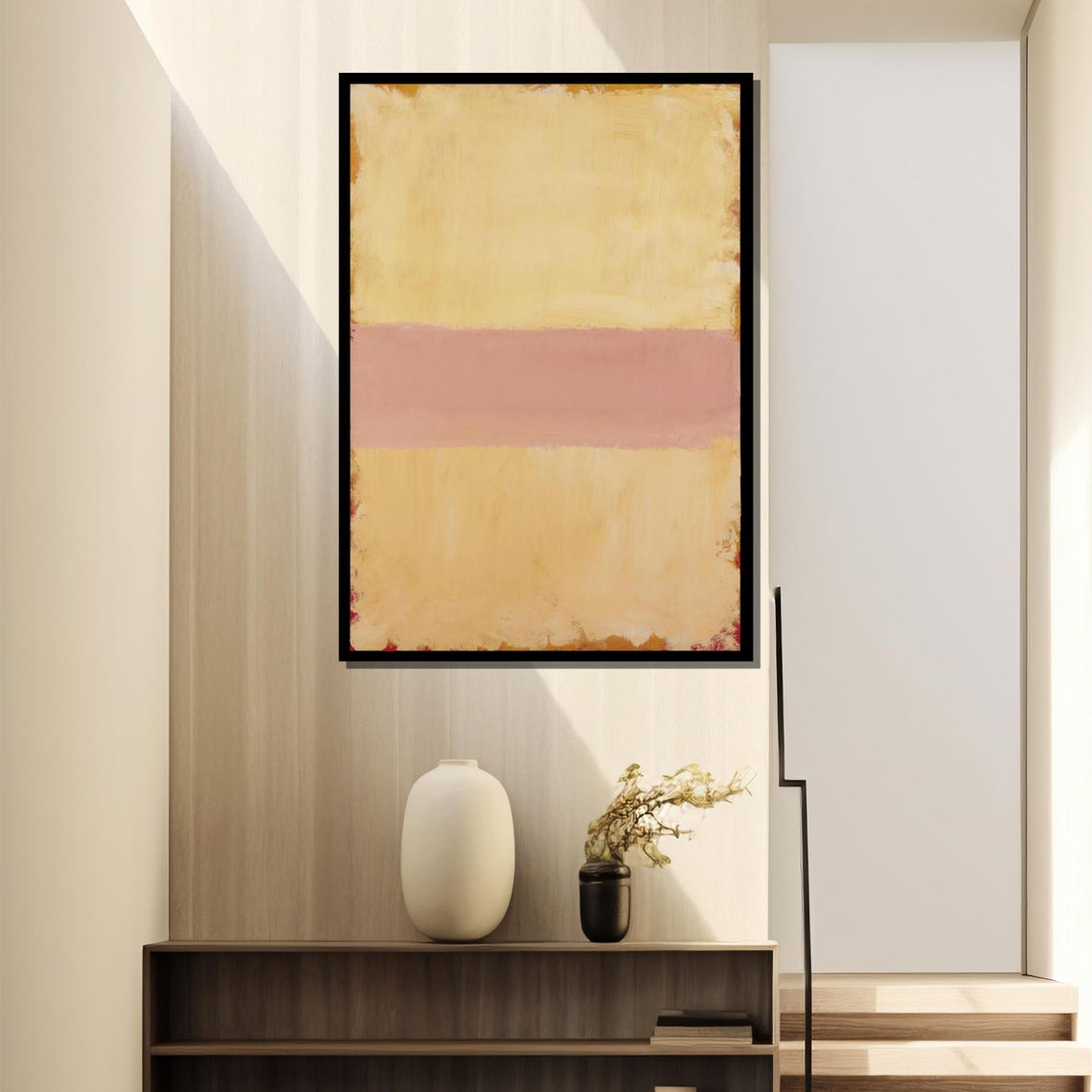 Soft Yellow With Blush Pink Band Minimalist Abstract Art Poster - Image 4