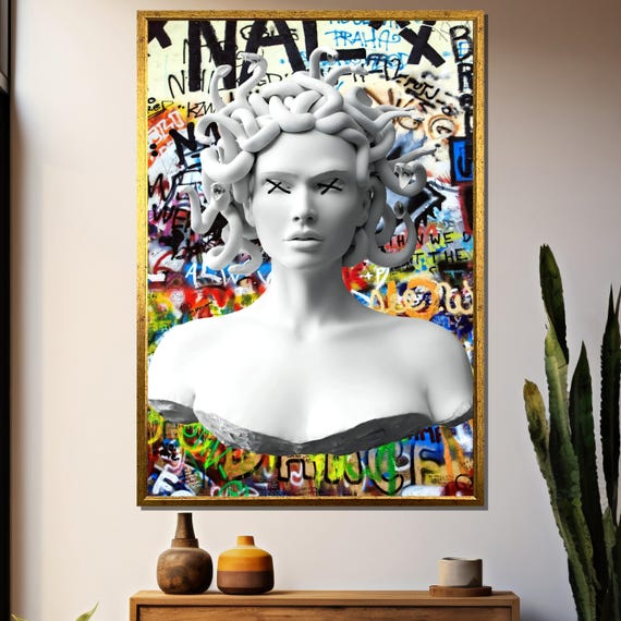 Medusa Graffiti Painting Bold Street Art Inspired Gift For Modern Wall Dcor