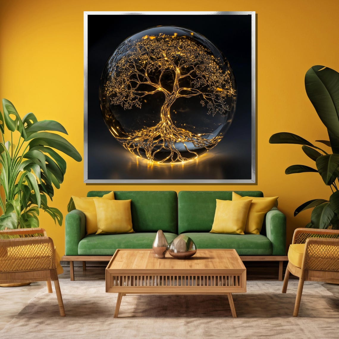 Golden Tree of Life Glowing Inside Dark Glass Sphere Art Poster - Image 3