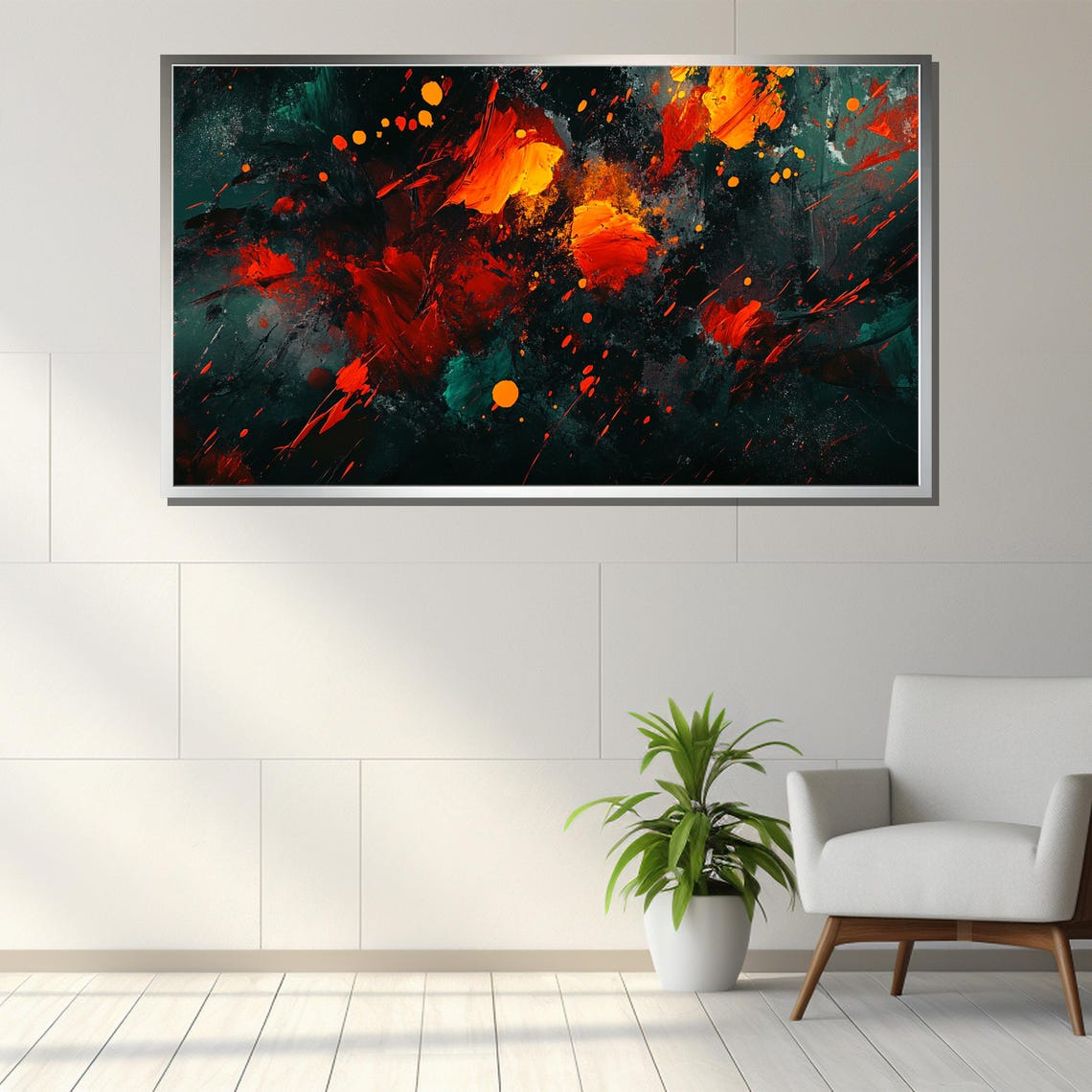 Red Orange Green Abstract Explosion Painting On Dark Background Poster - Image 3