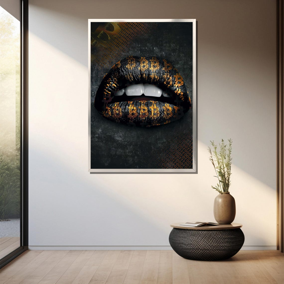 Bold Bitcoin Lips Painting Unique Art Gift For Crypto Enthusiasts And Modern Decor - Image 3