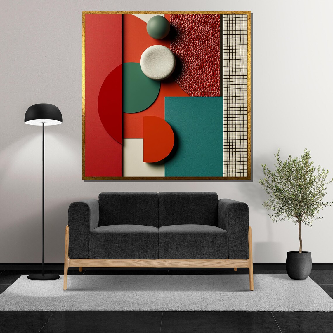 Bold Pop Art Geometric Shapes in Red Green Beige and Cream Poster - Image 5