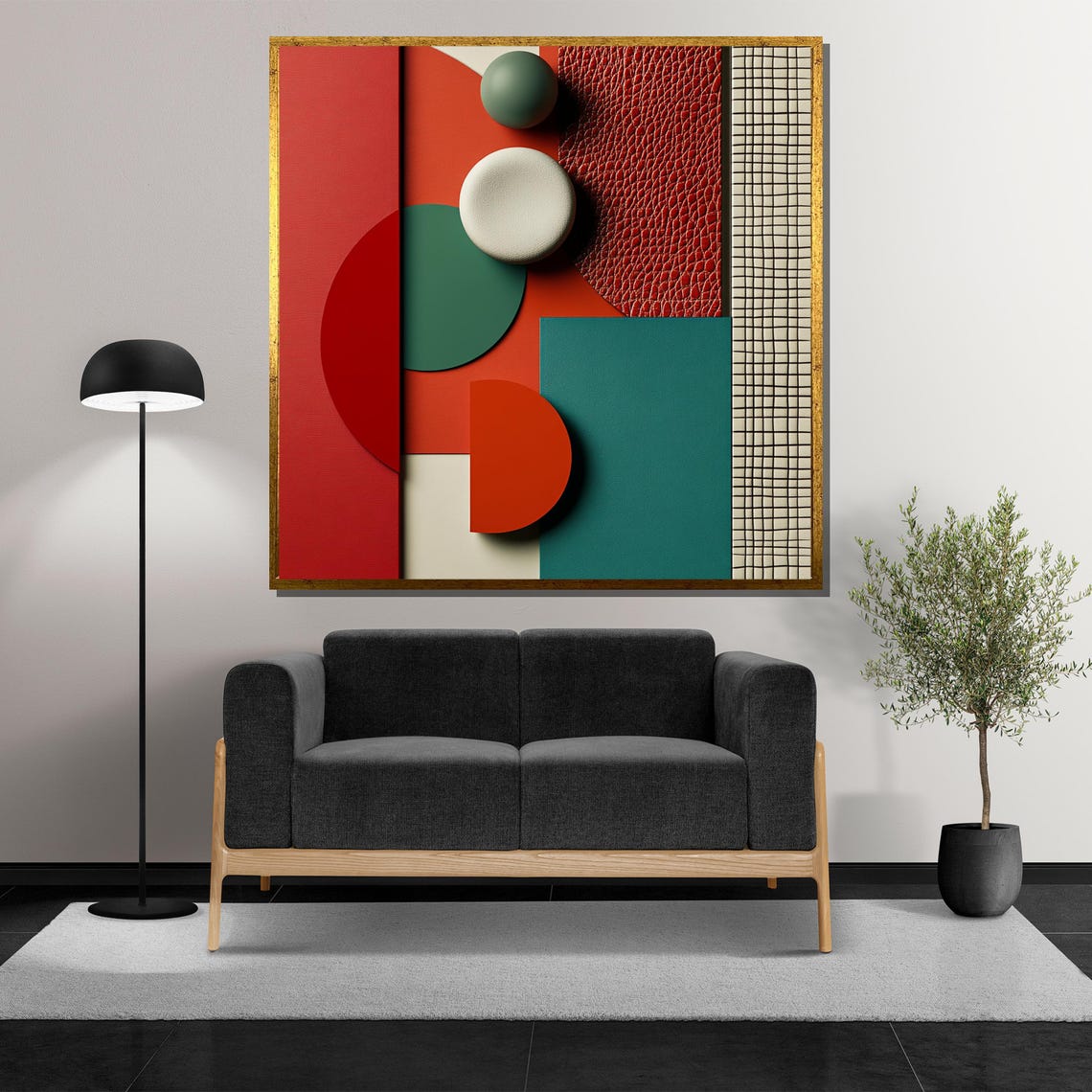 Modern Pop Art Geometric Painting Bold Abstract Wall Art In Red Green Beige Contemporary Home Decor Unique Gift For Art Lovers - Image 5