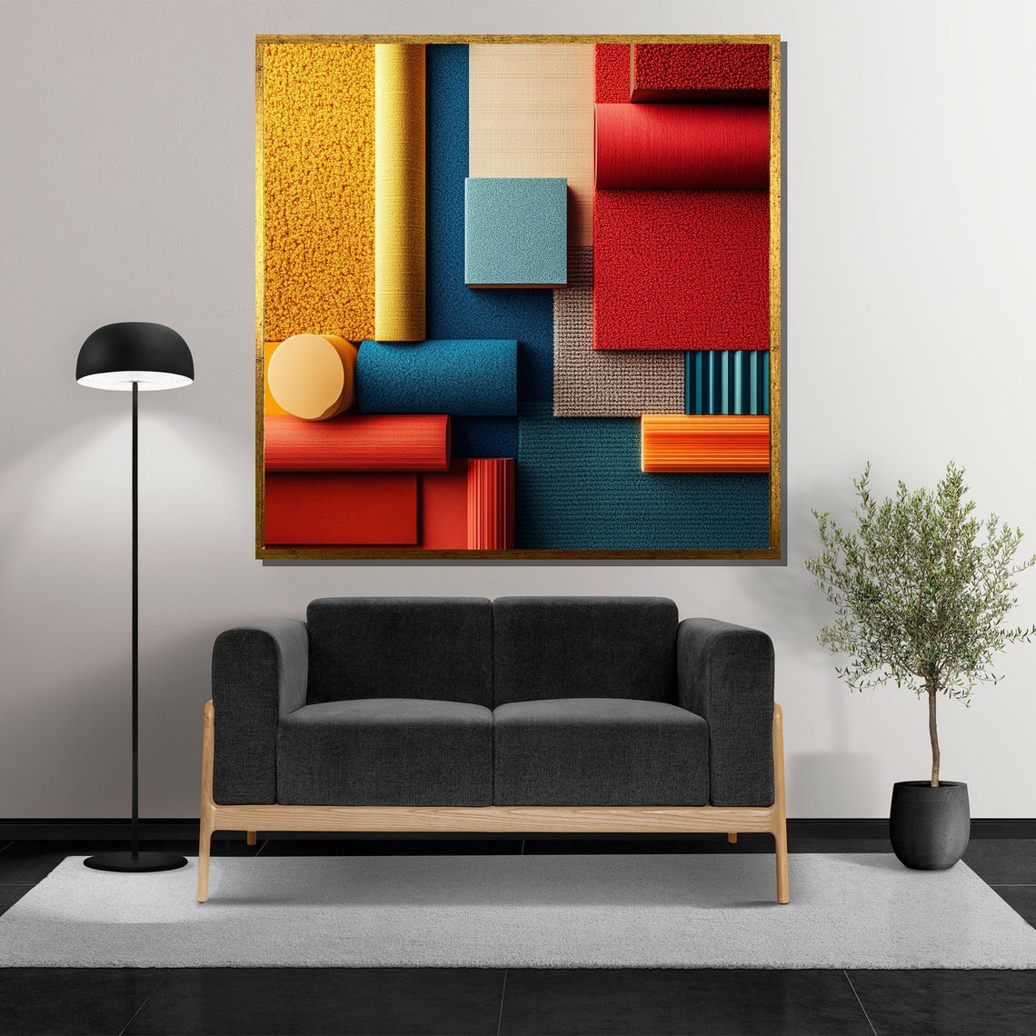 Colorful Geometric Painting Bold Textured Abstract Wall Art Modern Interior Design Decor Vibrant Material Mood Board Unique Gift - Image 5