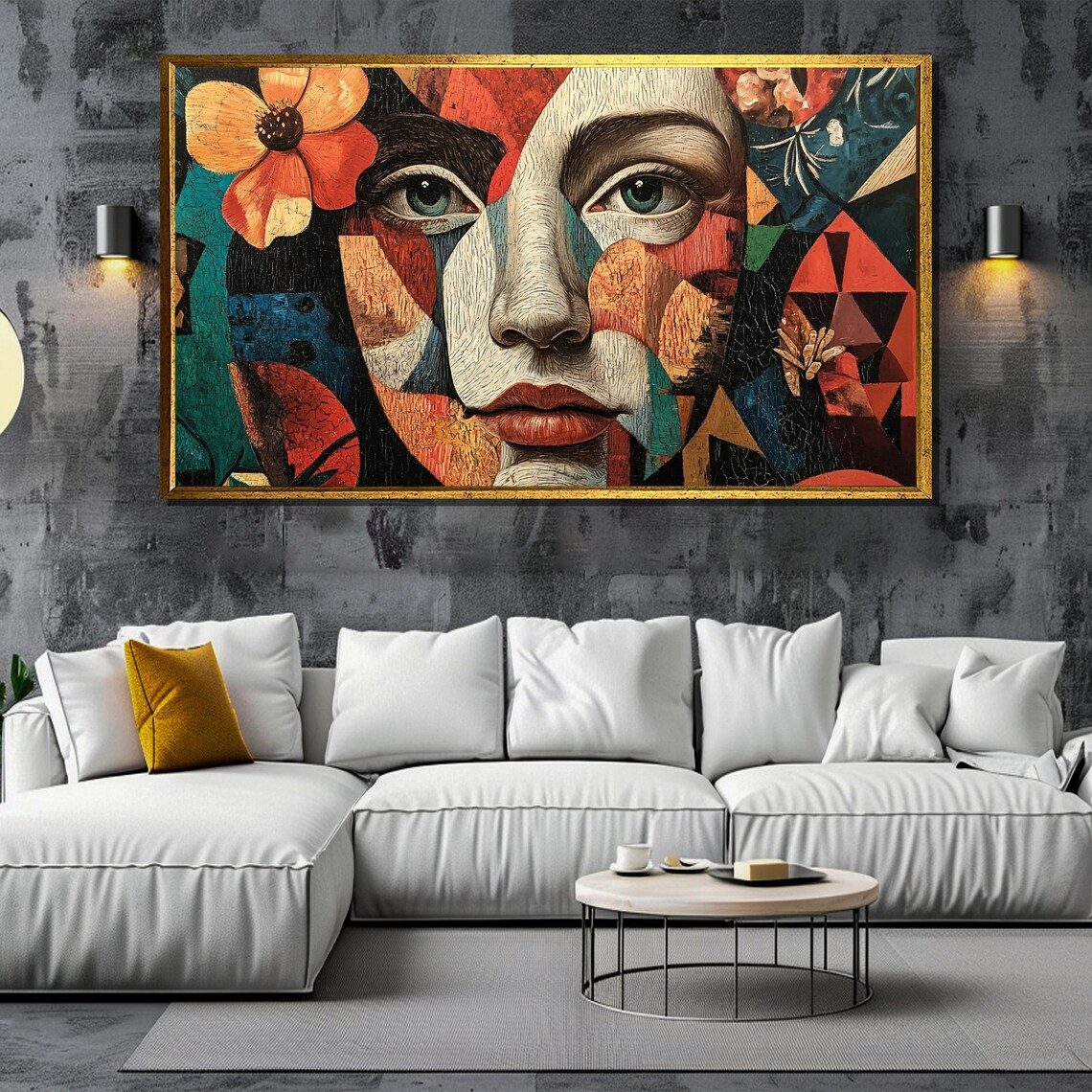 Cubist Woman Portrait with Orange Flower in Geometric Pop Style Poster - Image 5
