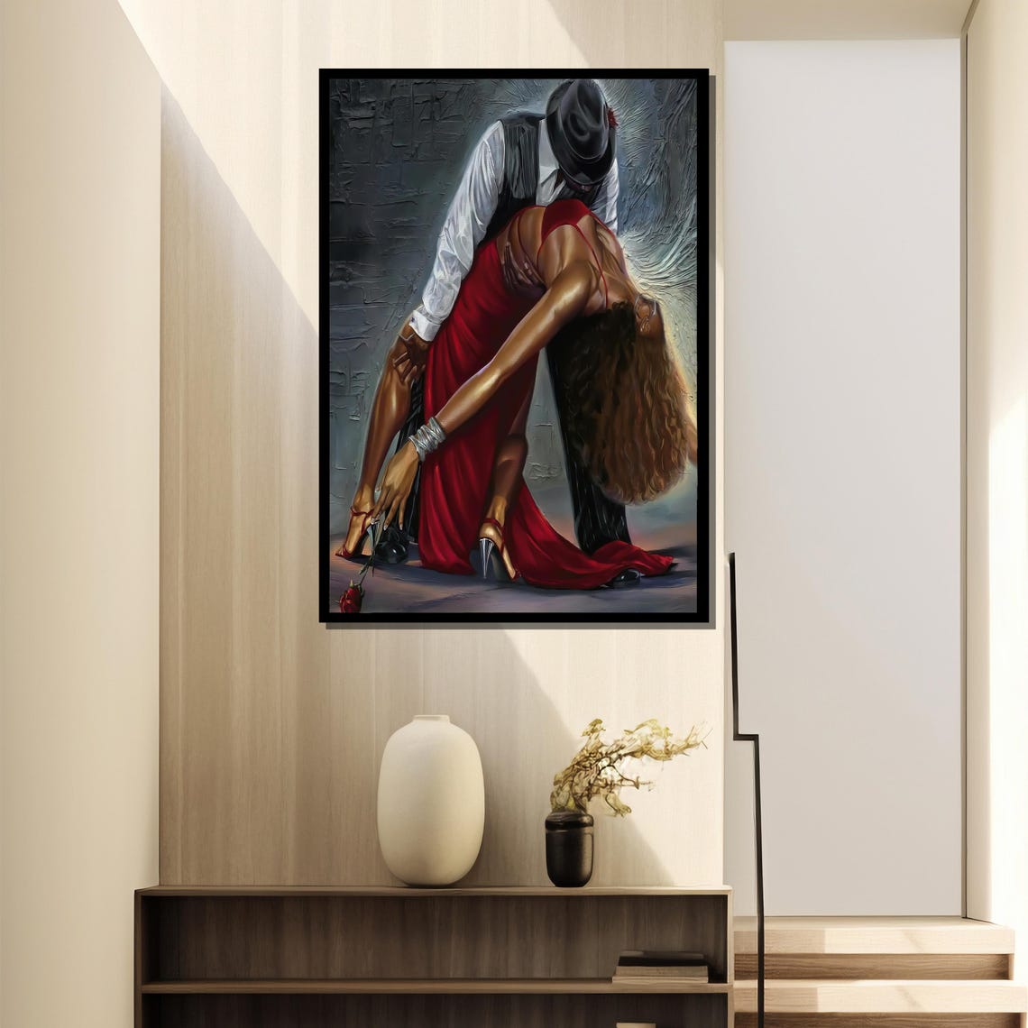 Passionate Dance Couple Dip With Woman In Flowing Red Gown Poster - Image 4
