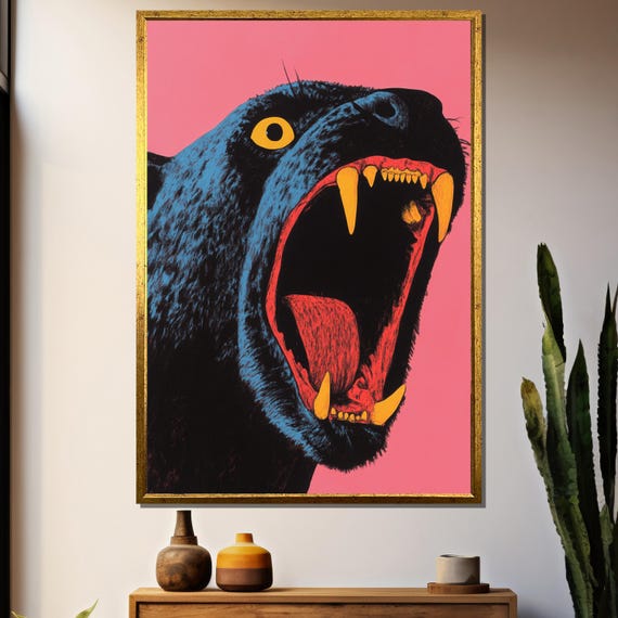 Bold Panther Painting Vibrant Pop Art For Contemporary Wall Decor And Unique Gift