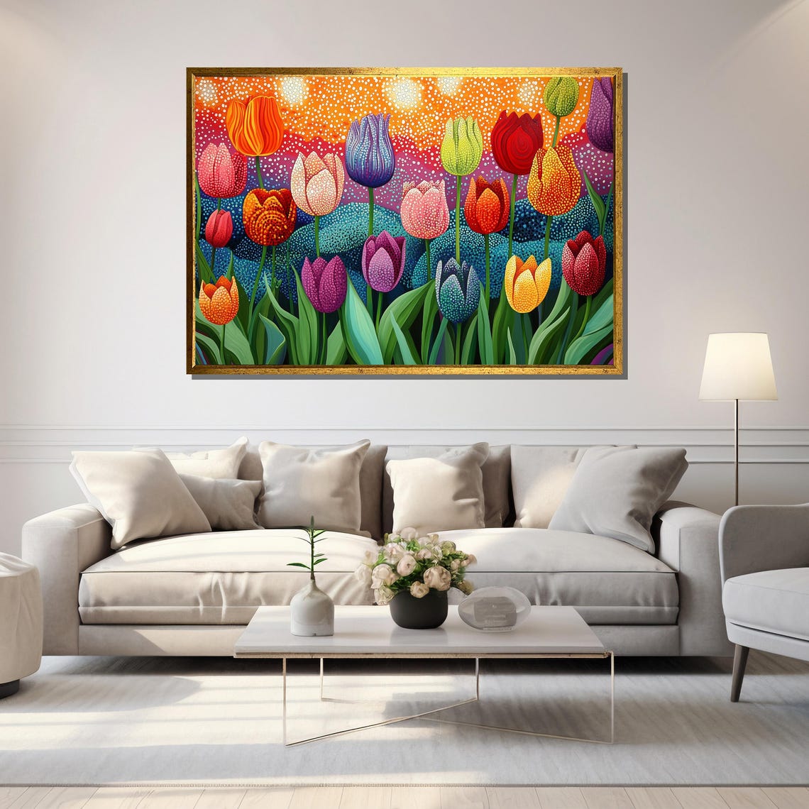 Colorful Dotted Tulip Field Polka Dot Style Spring Floral Poster - Image 5