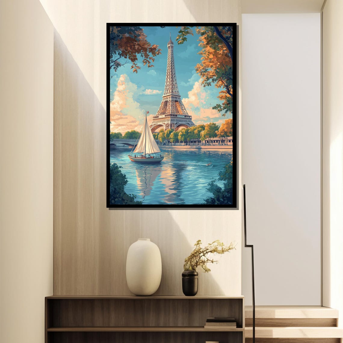 Eiffel Tower And Seine Sailboat In Paris Daytime Travel Poster - Image 4
