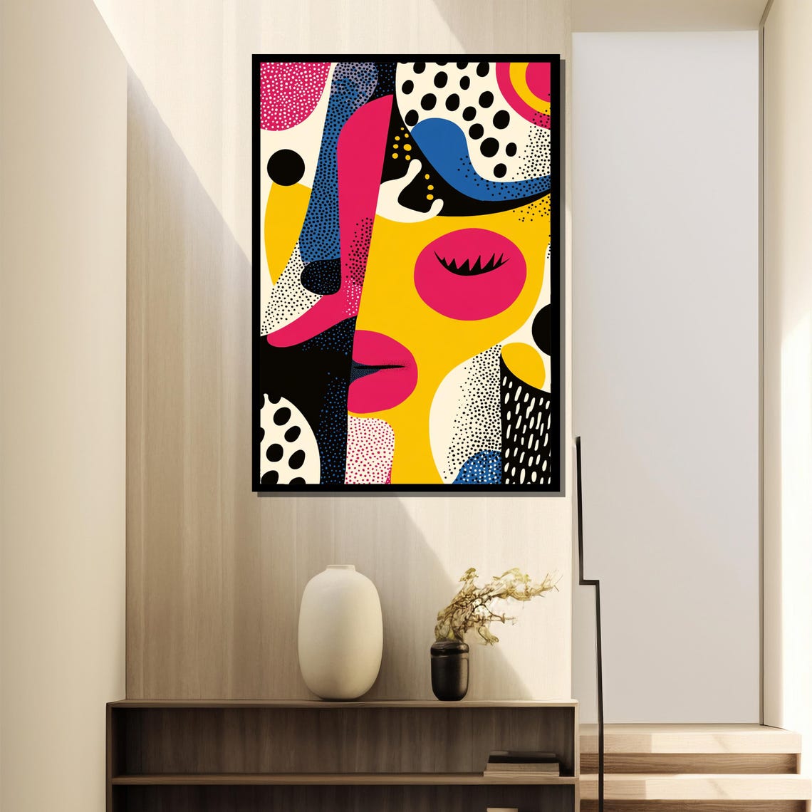 Pop Art Abstract Face in Yellow and Pink with Dotted Pattern Poster - Image 4