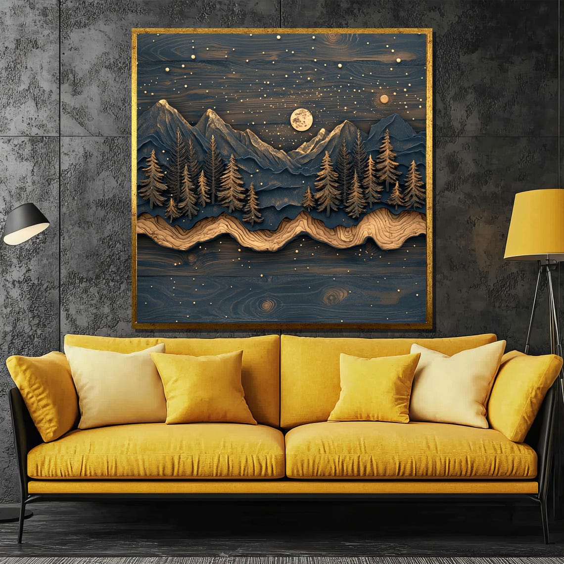 Wooden Waterfall Painting Rustic Nature Art Gift For Forest Lovers