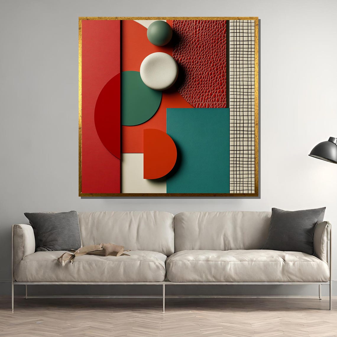Bold Pop Art Geometric Shapes in Red Green Beige and Cream Poster