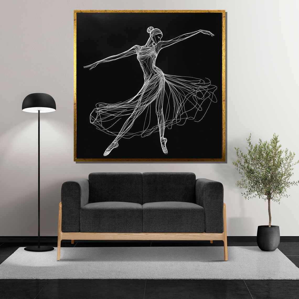Minimalist Continuous Line Ballerina Drawing on Black Poster - Image 5