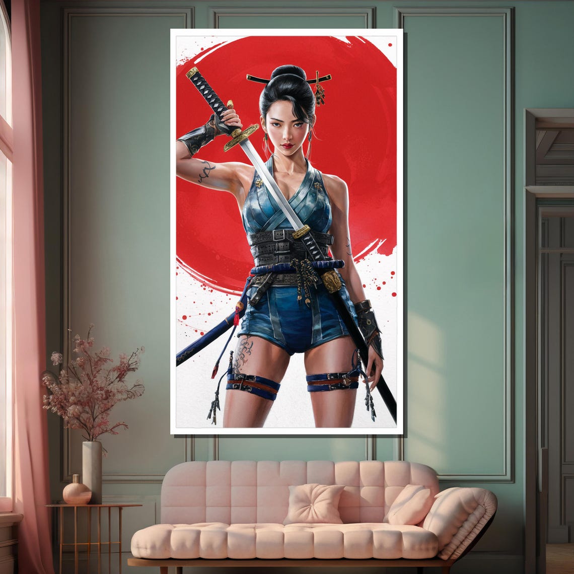 Samurai Warrior Woman Painting Bold And Dynamic Japanese Art Featuring A Strong Female Fighter Unique Gift For Art Lovers - Image 2
