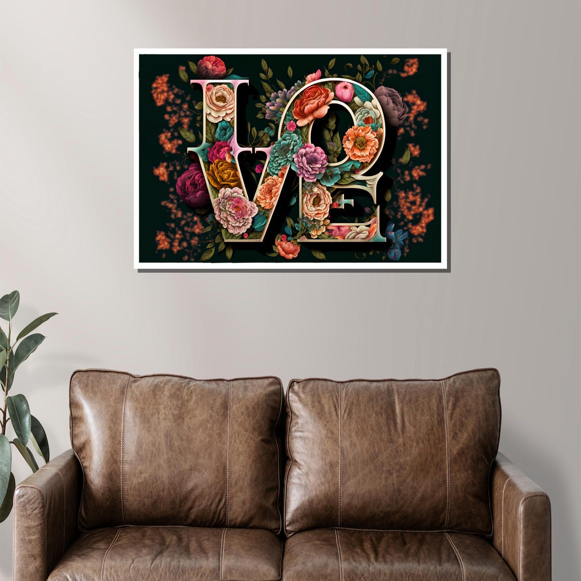 LOVE Letters Filled With Colorful 3D Flowers Dark Botanical Art Poster - Image 2