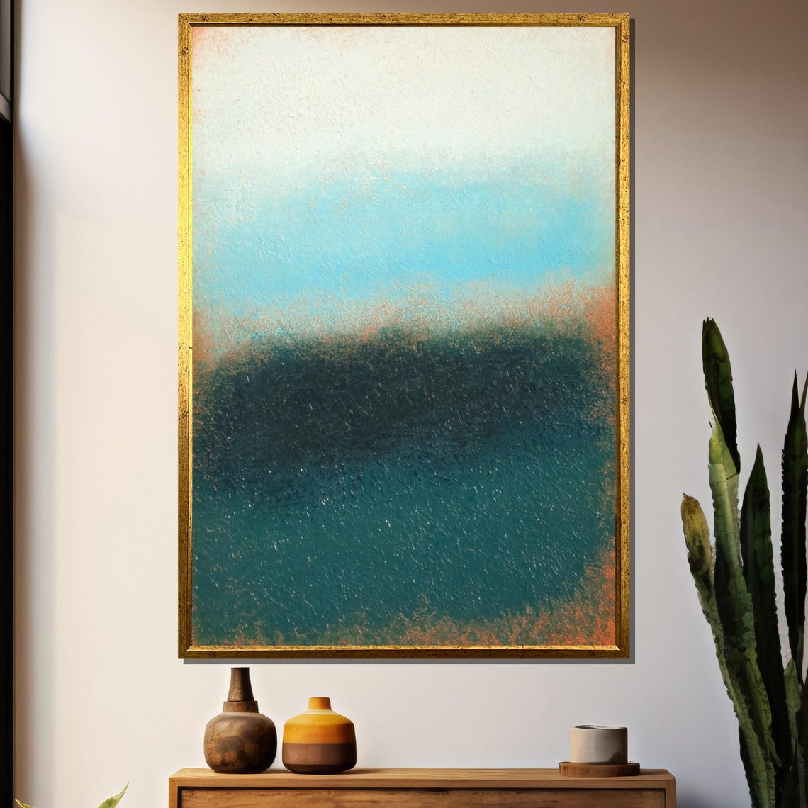 Tranquil Blue and Earthy Gradient Abstract with Textured Finish Poster