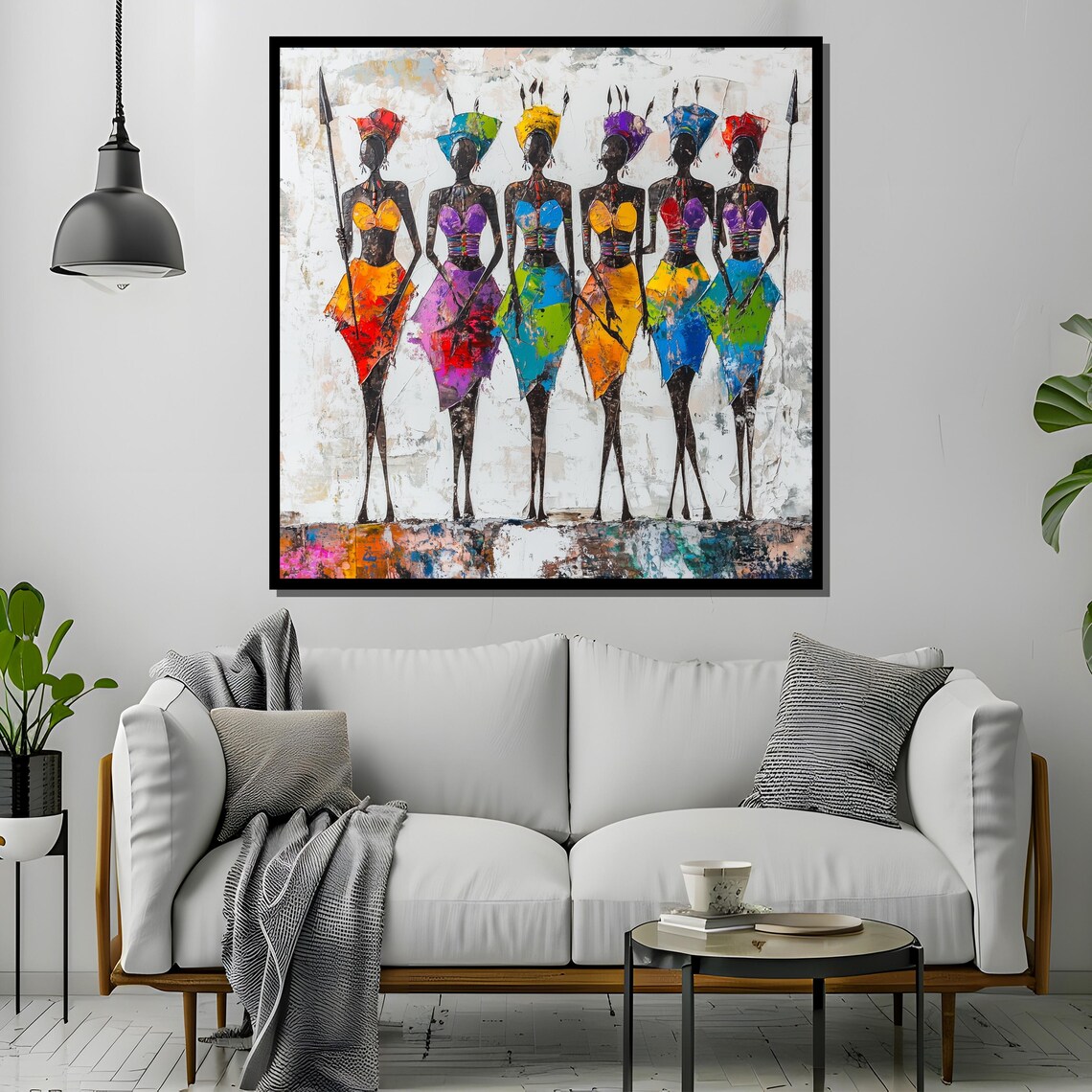 Vibrant African Women Painting Colorful Tribal Dress Wall Art For Cultural Expression And Unique Gift - Image 4