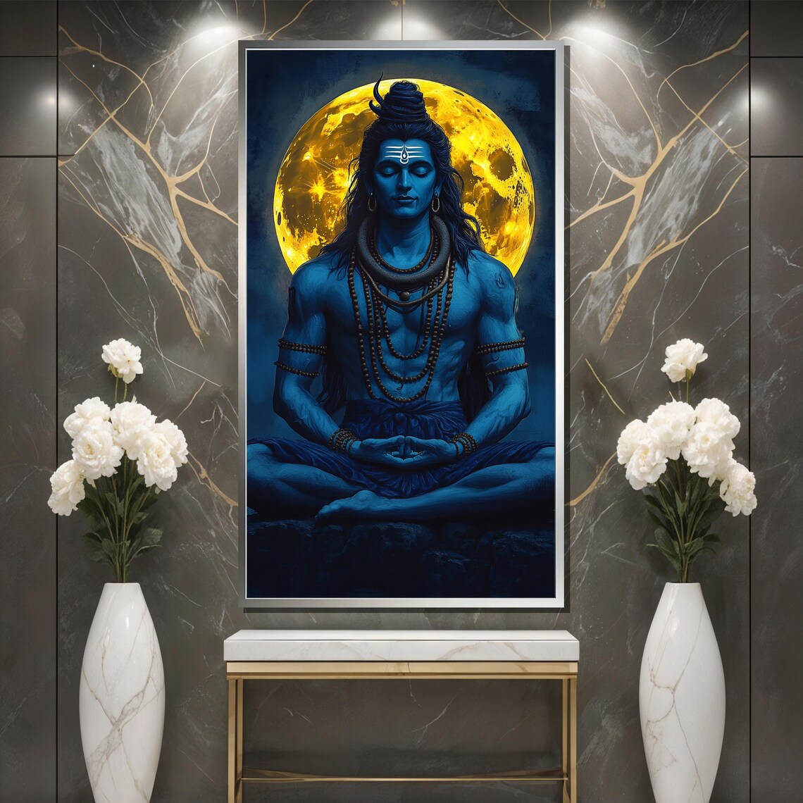 Lord Shiva Meditating Under Full Moon Art Print - Image 3