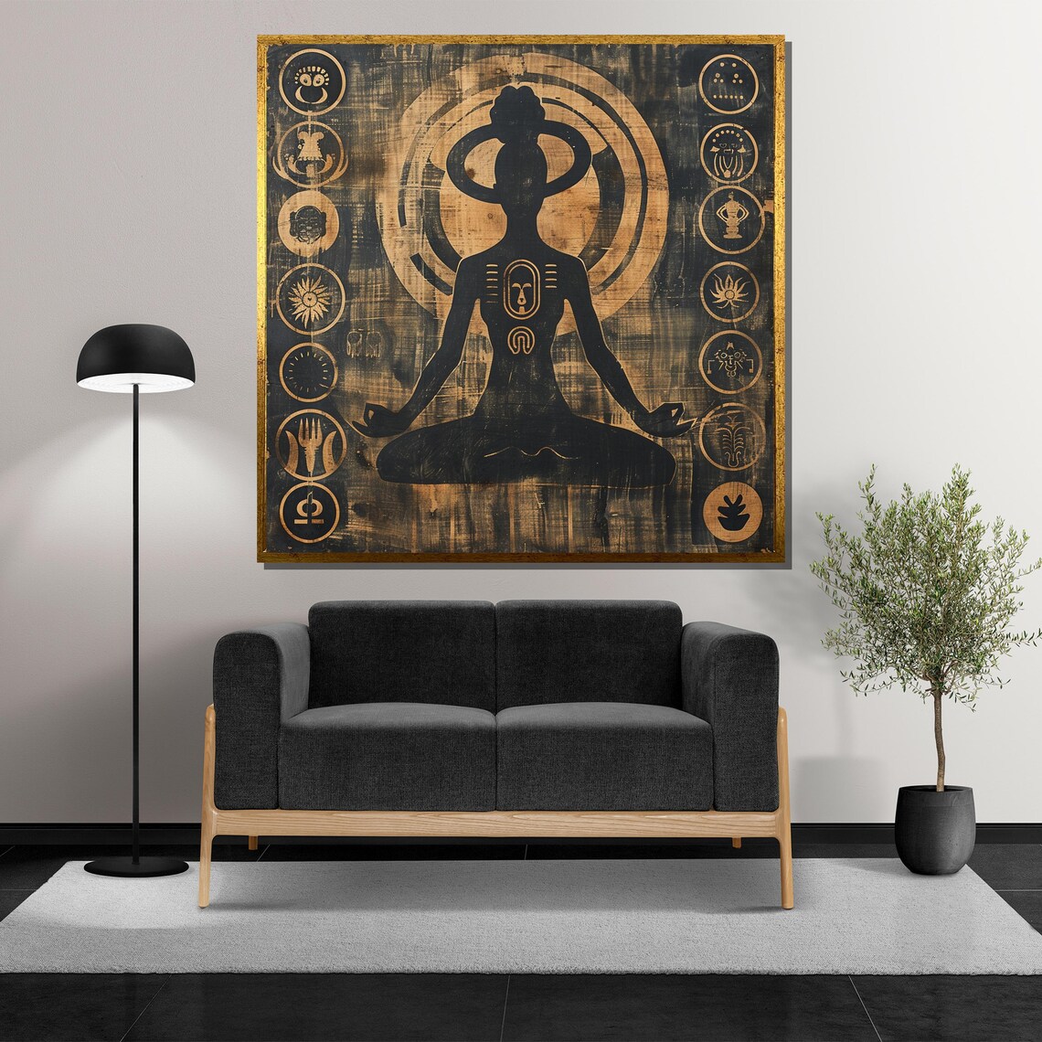 Golden Tribal Meditation Silhouette with Adinkra Symbols Poster - Image 5
