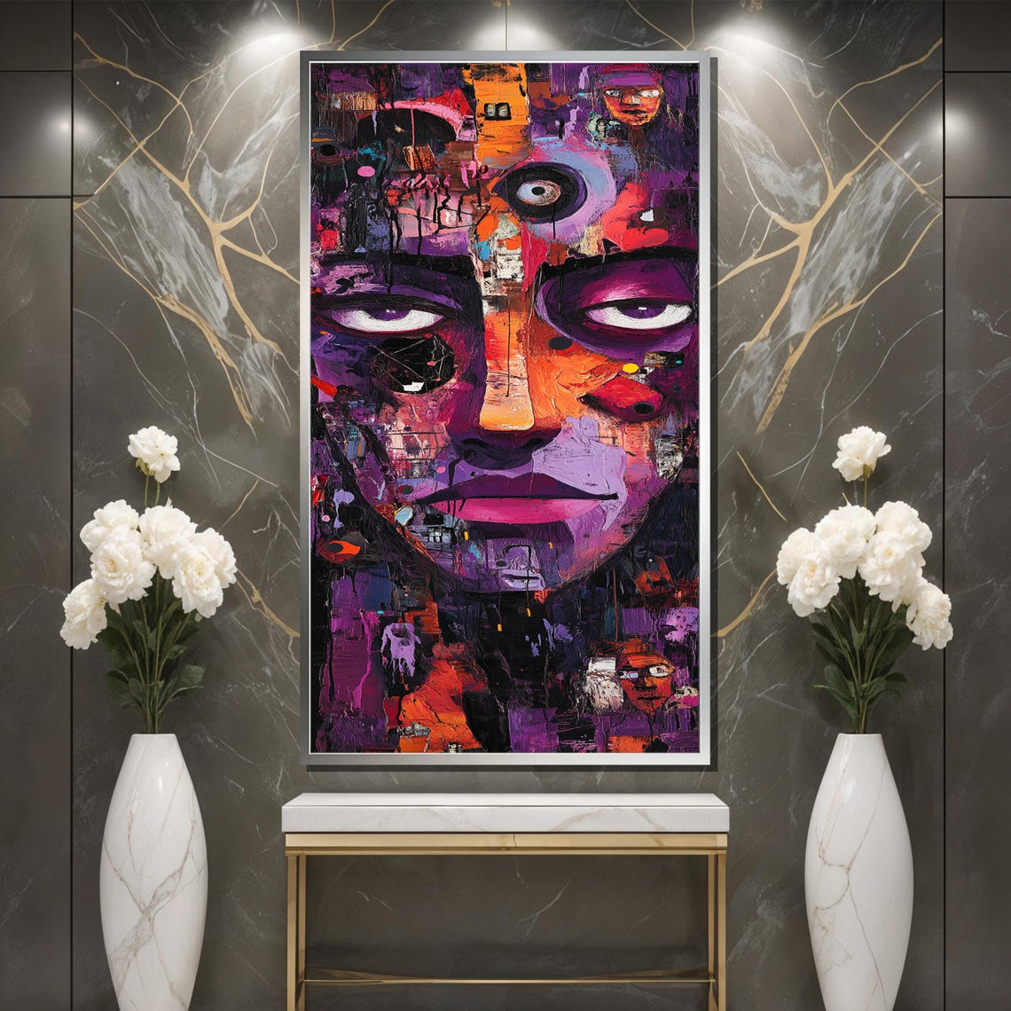Abstract Expressionist Face Painting Vibrant Mixed Media Wall Art Bold Contemporary Portrait Print Emotional Modern Decor - Image 3