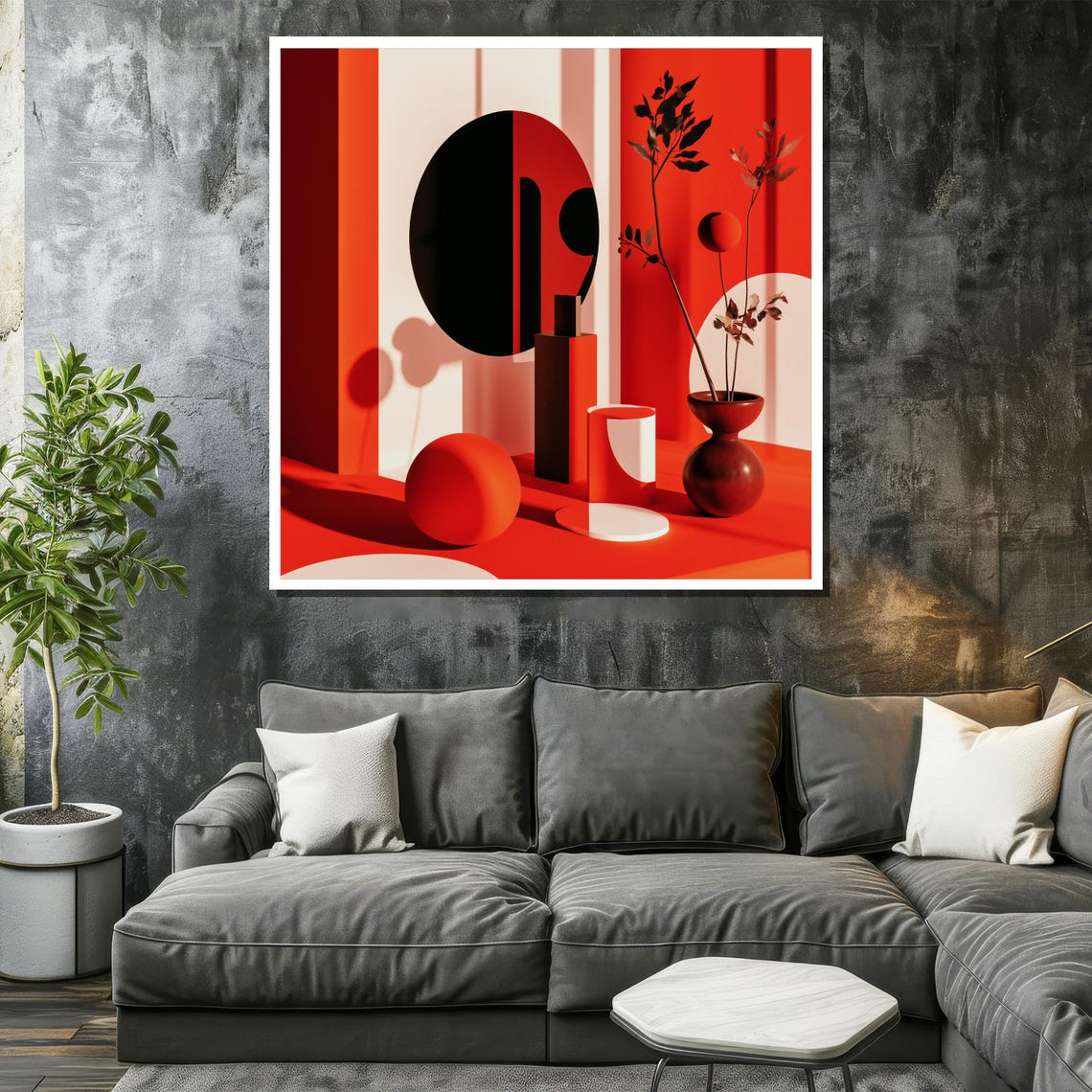Modern Red Black Geometric Abstract Still Life Composition Poster - Image 2