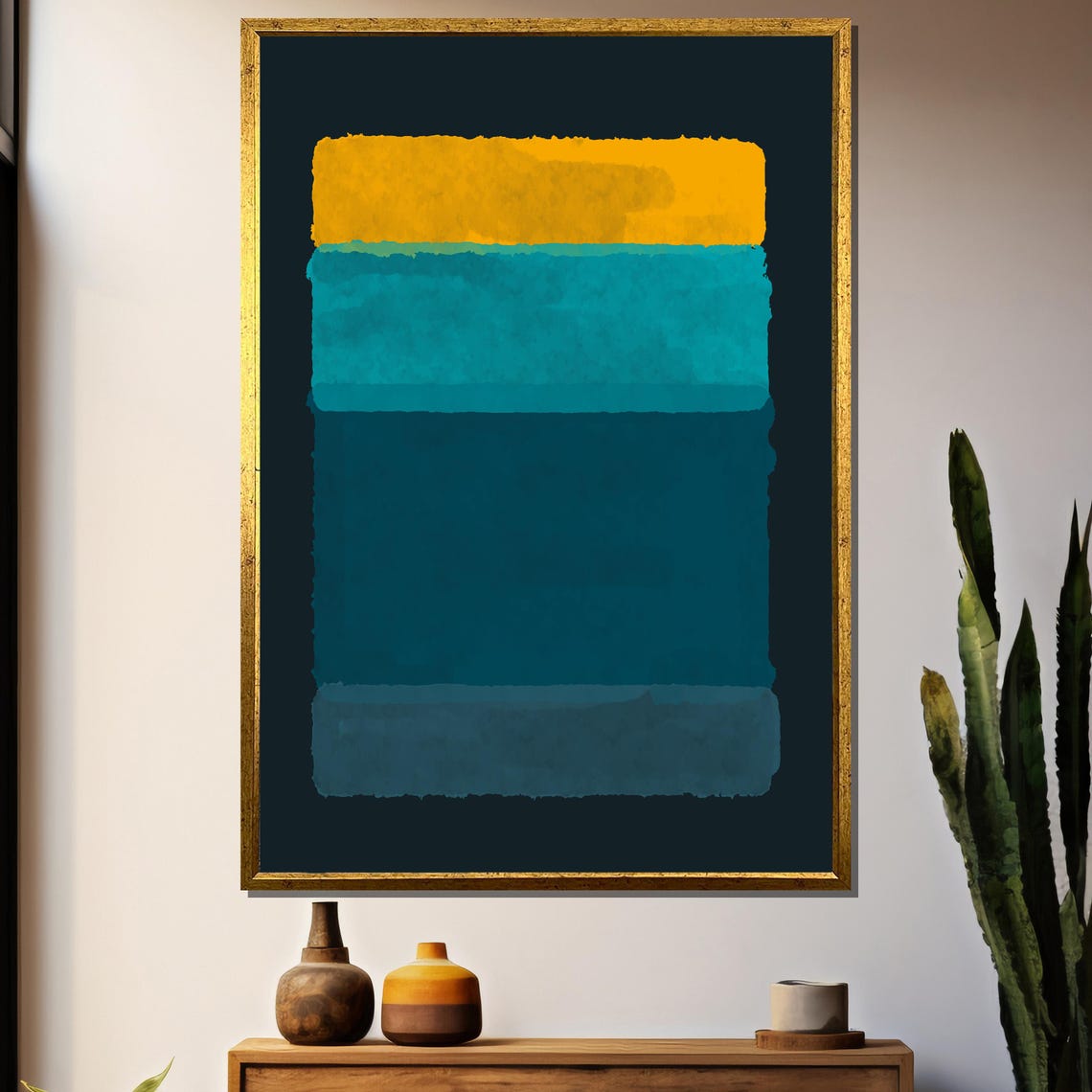 Bold Gold Teal Navy Stripes On Black Modern Abstract Art Poster