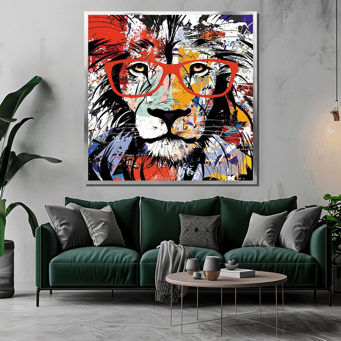 Pop Art Lion Wearing Red Glasses Bold Colorful Animal Poster - Image 3