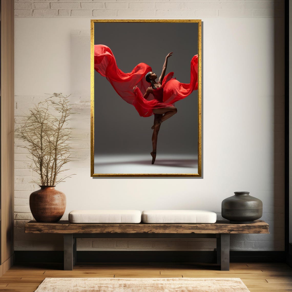 Dancer En Pointe In Red Costume With Swirling Red Silk Poster - Image 5