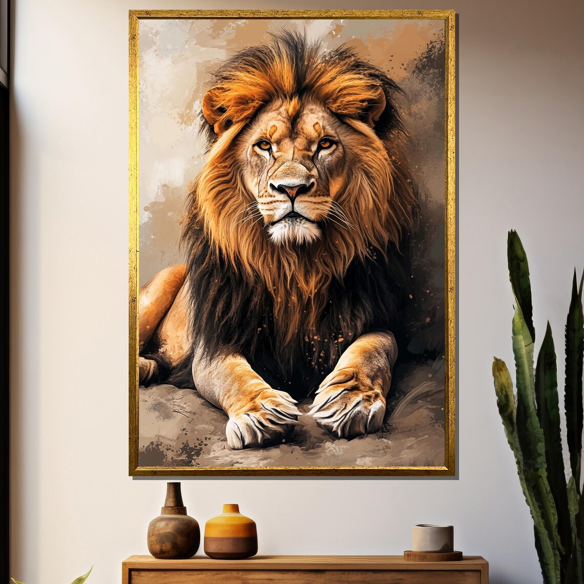 Majestic Resting Lion With Golden Mane Regal Wildlife Portrait Poster