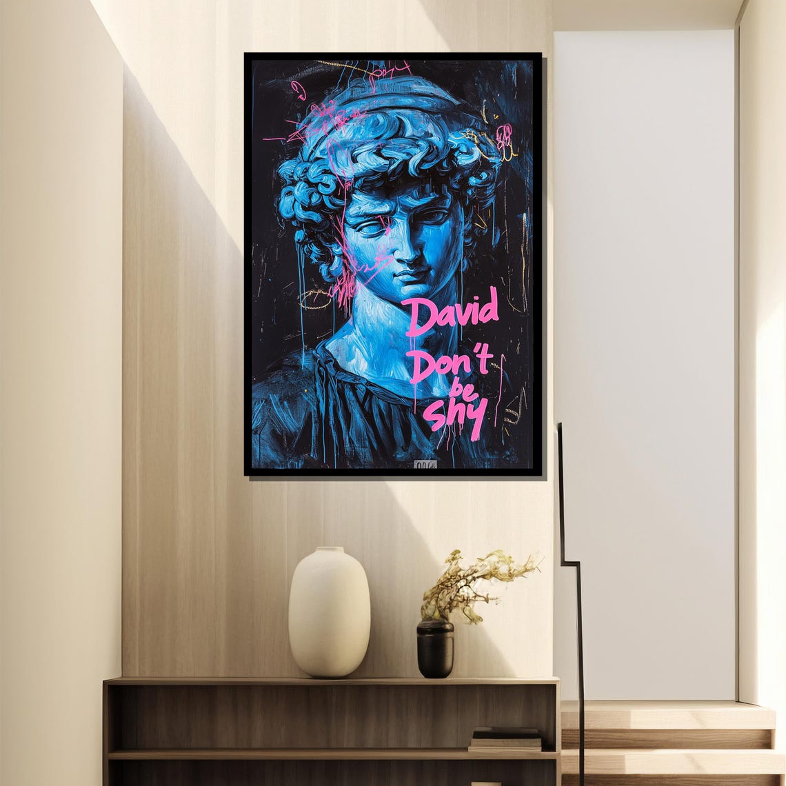 Michelangelo David Painting Urban Pop Art Graffiti Style Artwork Modern Wall Decor Bold Blue Statue Gift For Art Lovers - Image 4