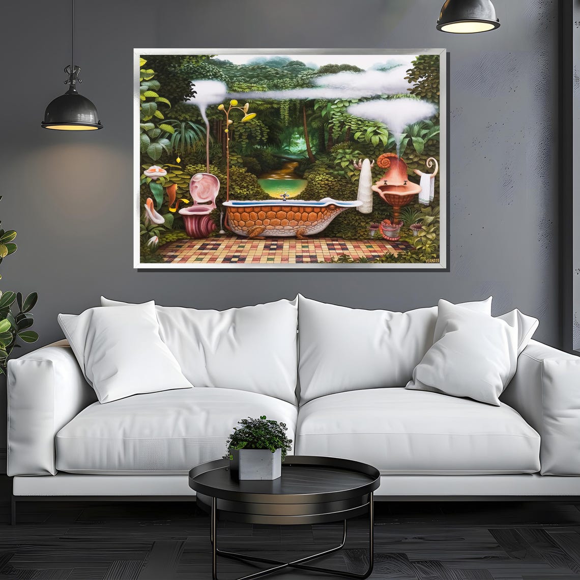 Surreal Jungle Bathroom Shell Fixtures Whimsical Nature Poster - Image 3