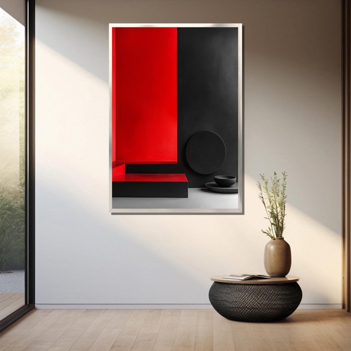 Minimalist Red And Black Painting Modern Abstract Wall Art Geometric Home Decor Contemporary Artwork Unique Gift For Art Lovers - Image 3