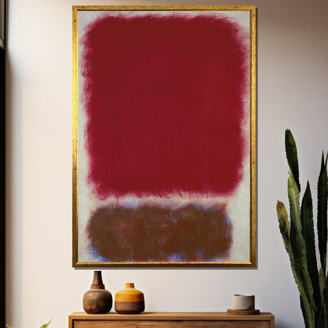 Crimson Red Over Earthy Brown Blocks Modern Abstract Art Poster