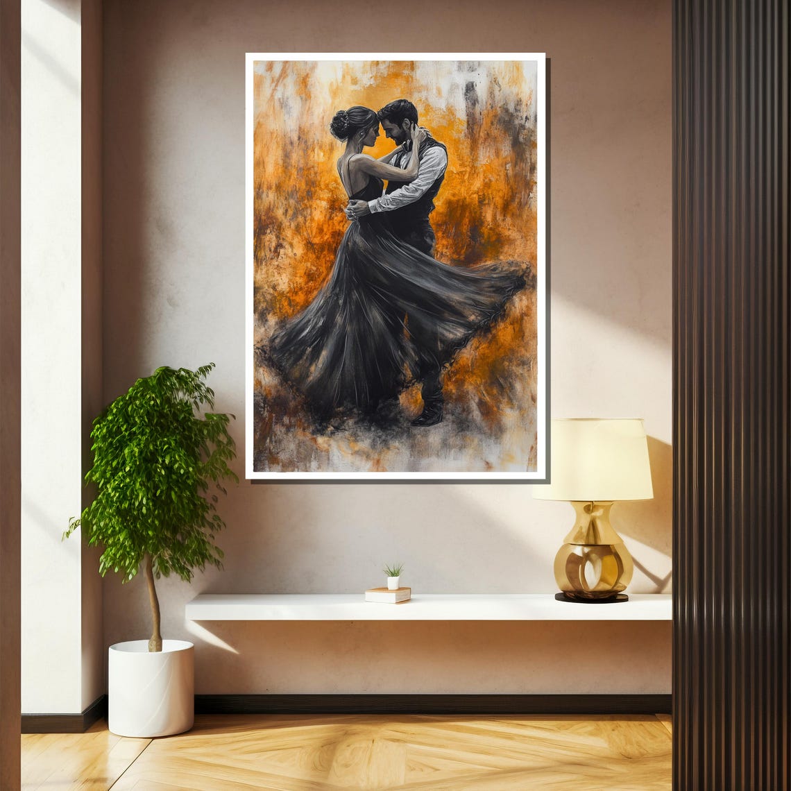 Elegant Ballroom Dancing Couple In Golden Romance Art Poster - Image 2
