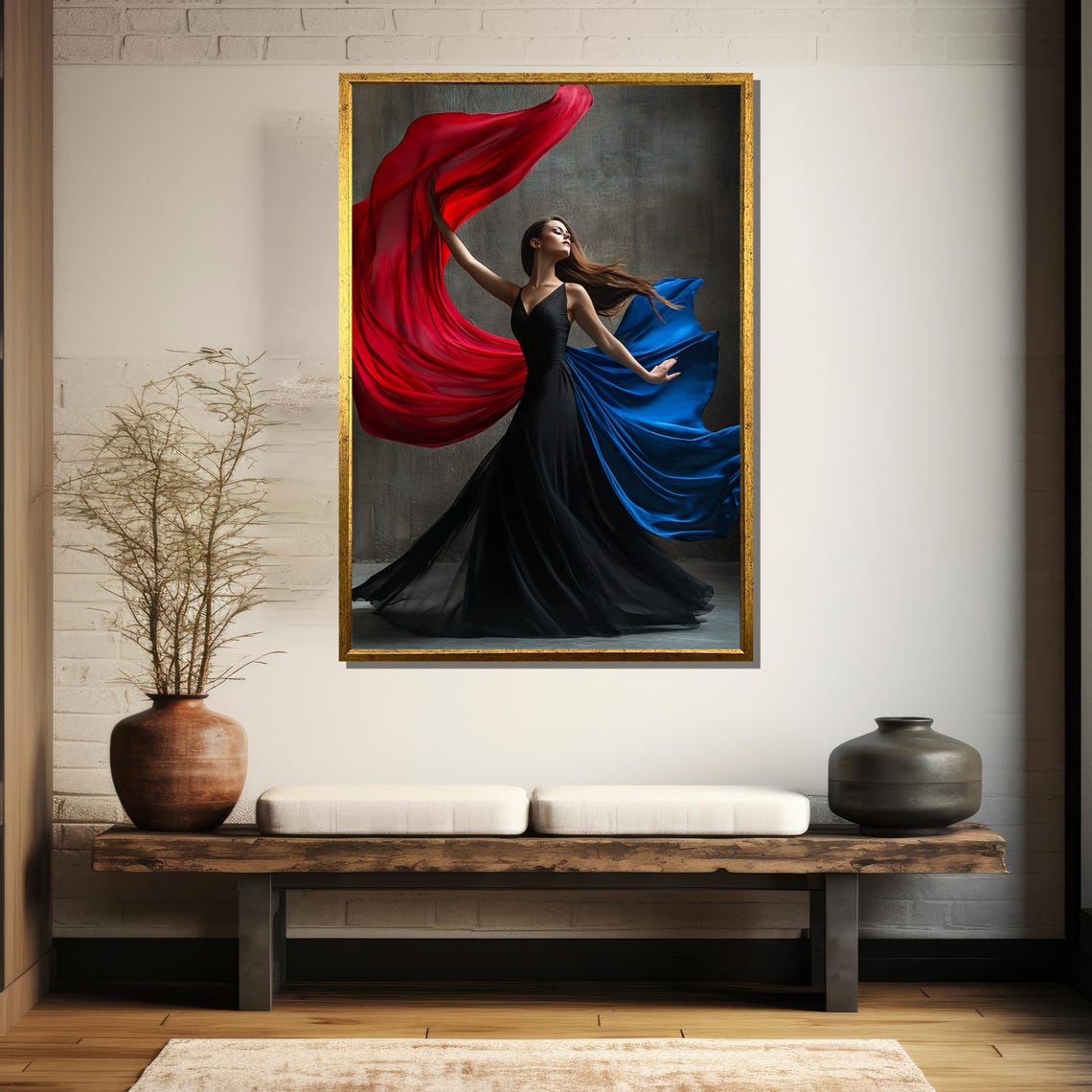 Dynamic Dance Painting Vibrant Red And Blue Flowing Dress Art Gift For Dance Enthusiasts - Image 5