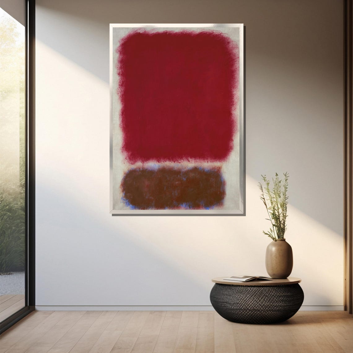 Crimson Red Over Earthy Brown Blocks Modern Abstract Art Poster - Image 3