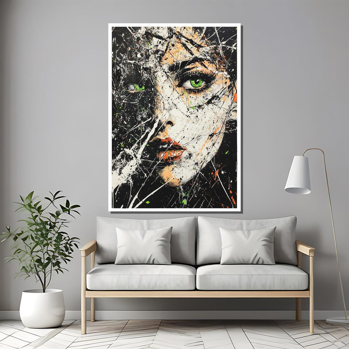 Abstract Woman Portrait With Striking Green Eyes Splash Poster - Image 2