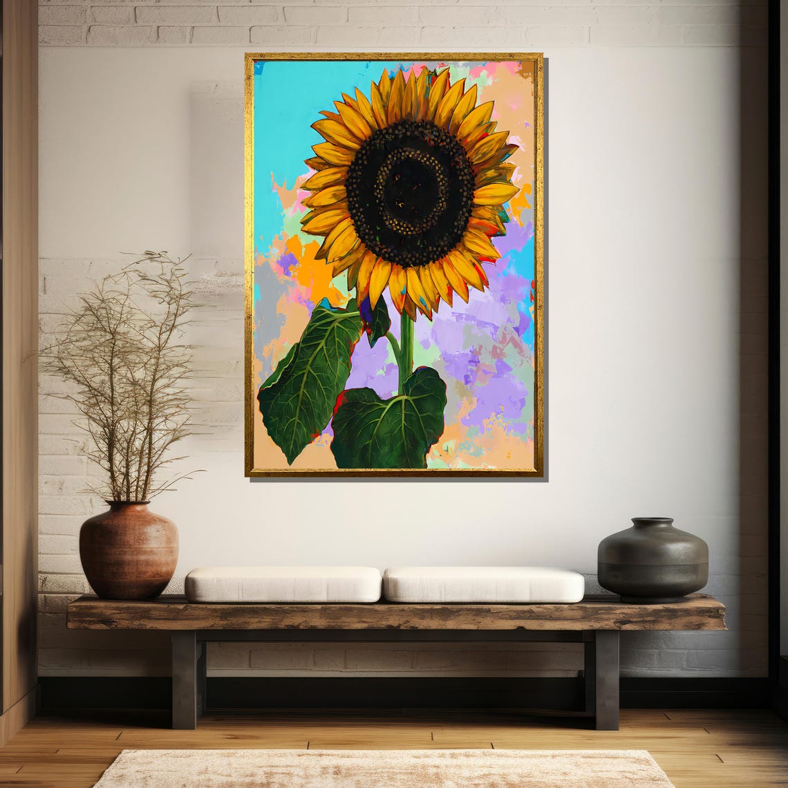 Giant Sunflower Pop Art On Colorful Background Bold Floral Poster - Image 5