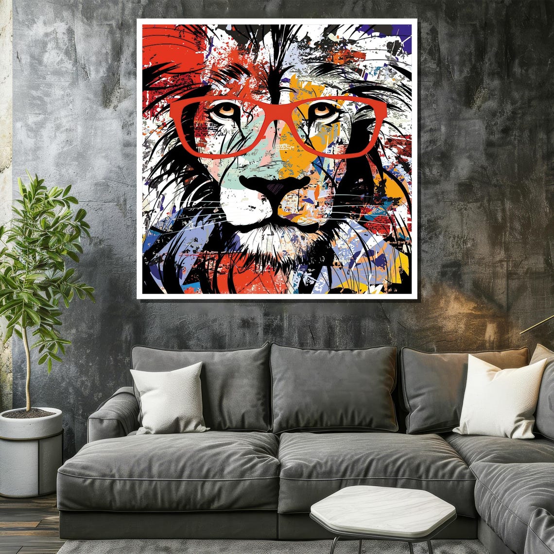 Pop Art Lion Wearing Red Glasses Bold Colorful Animal Poster - Image 2